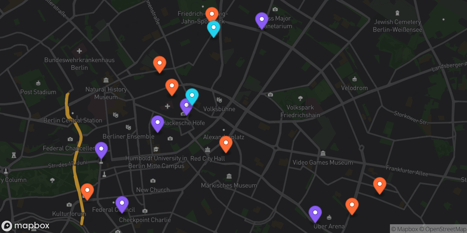 Map showing 15 locations