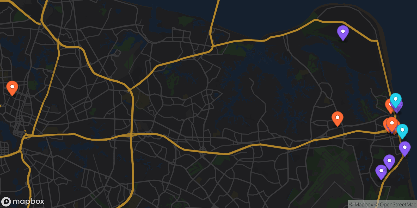 Map showing 15 locations