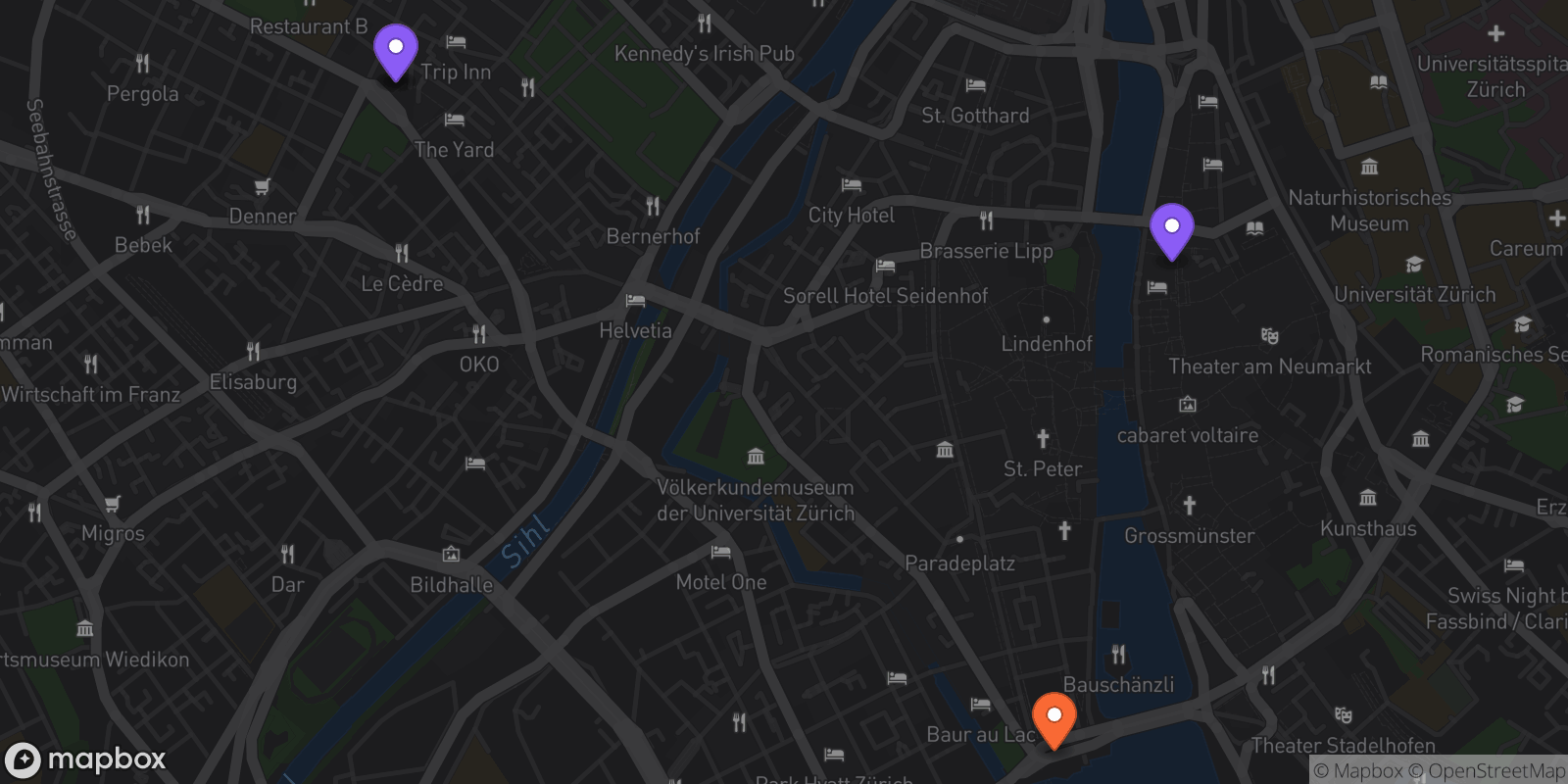 Map showing 4 locations