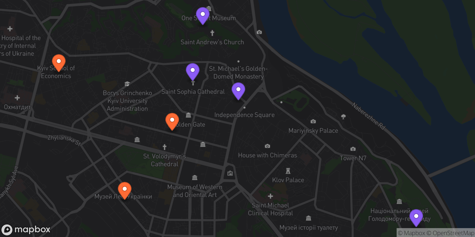 Map showing 7 locations