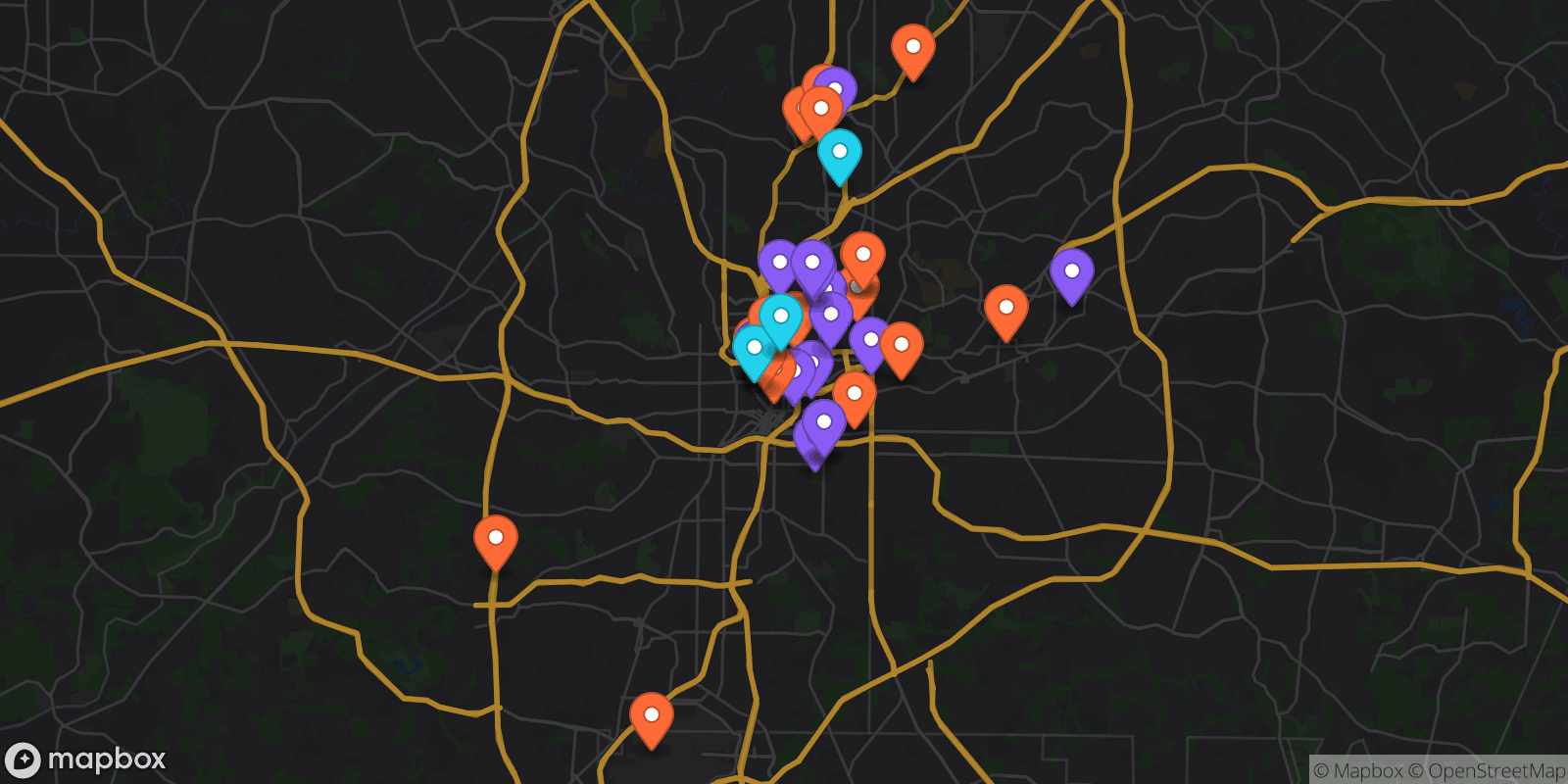 Map showing 37 locations