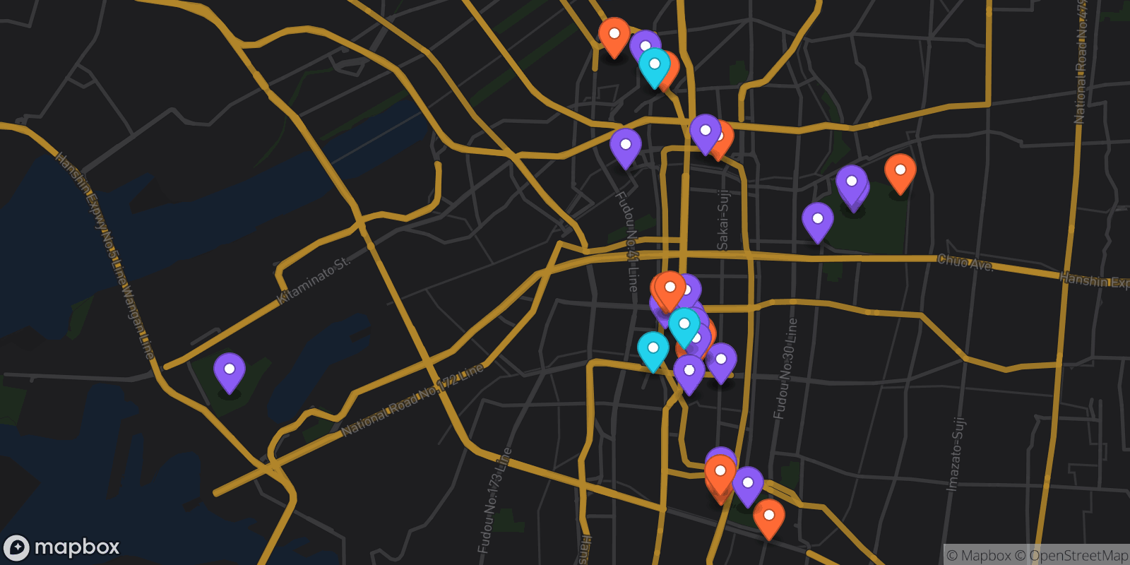 Map showing 33 locations