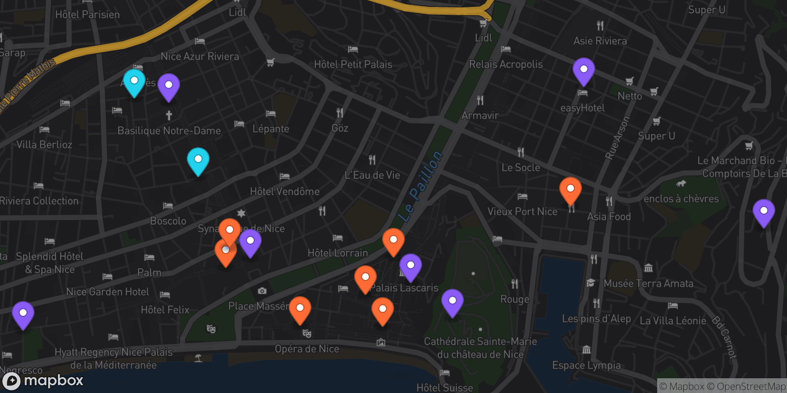 Map showing 16 locations