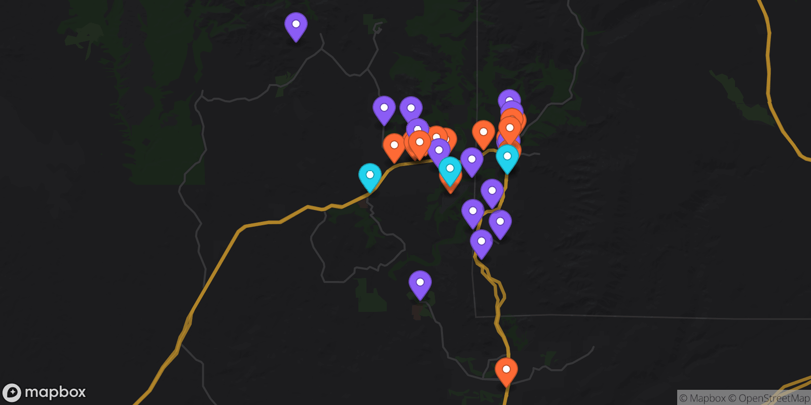 Map showing 38 locations