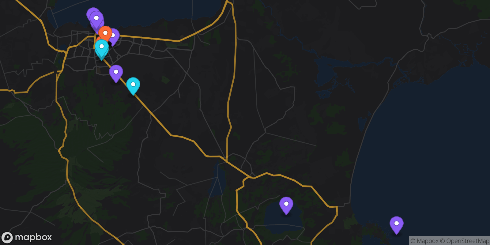 Map showing 33 locations