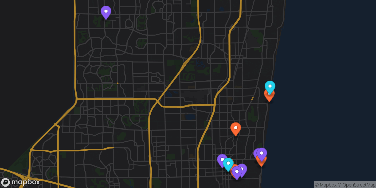 Map showing 14 locations