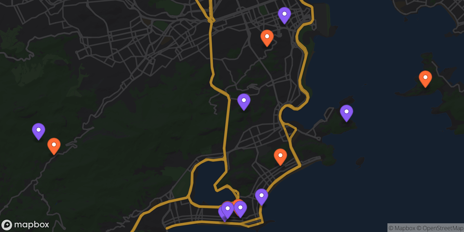 Map showing 14 locations