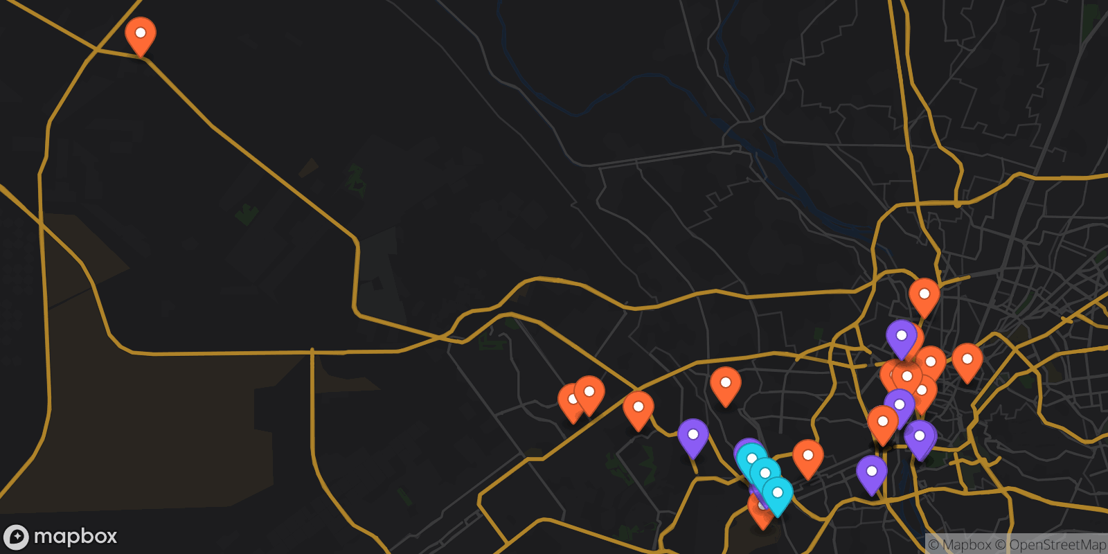 Map showing 32 locations
