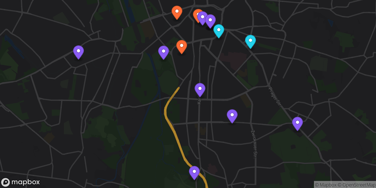 Map showing 16 locations