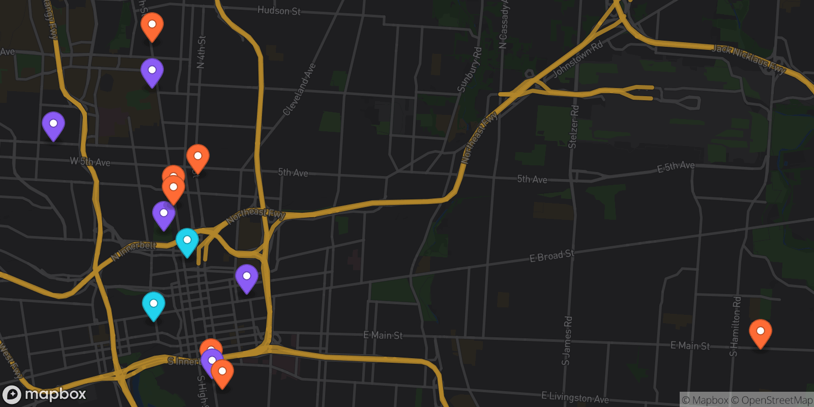 Map showing 14 locations