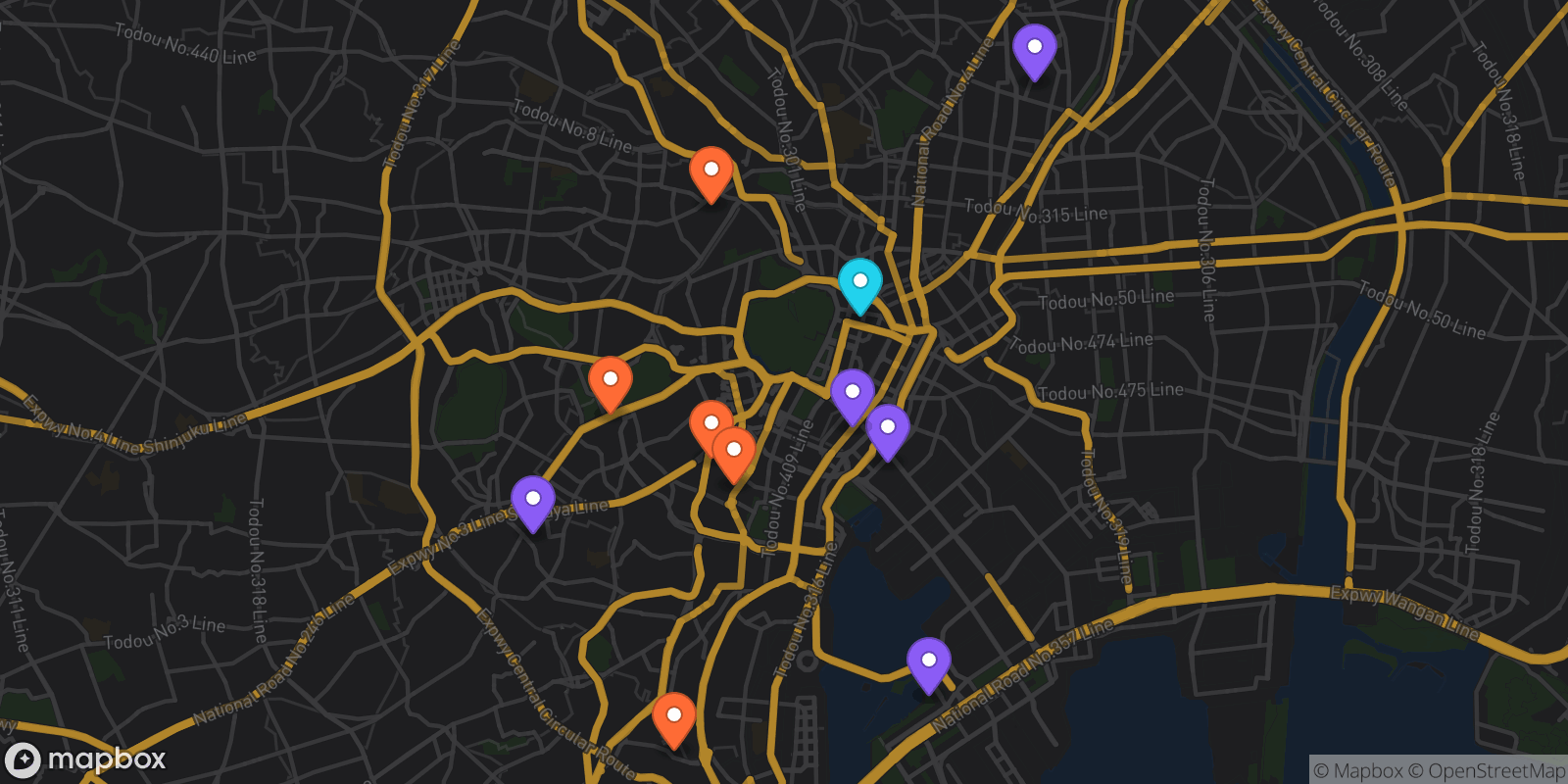 Map showing 11 locations