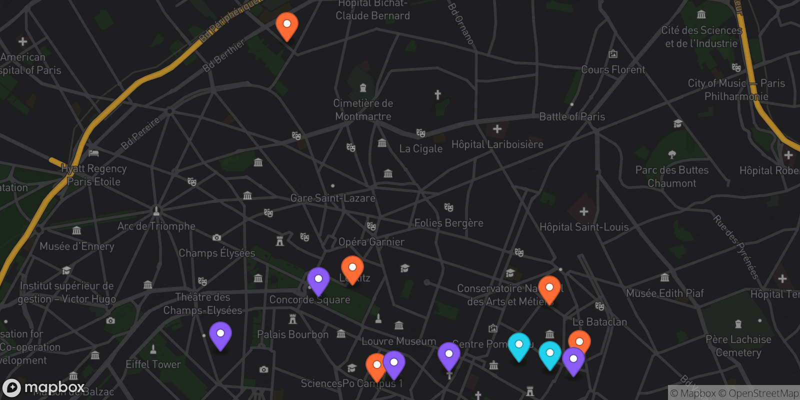 Map showing 12 locations