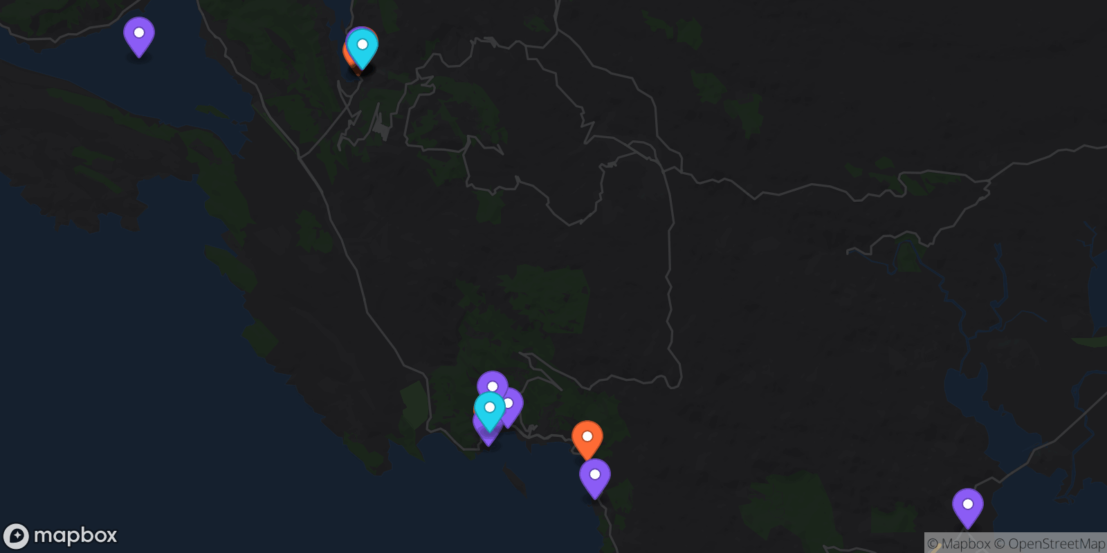 Map showing 16 locations