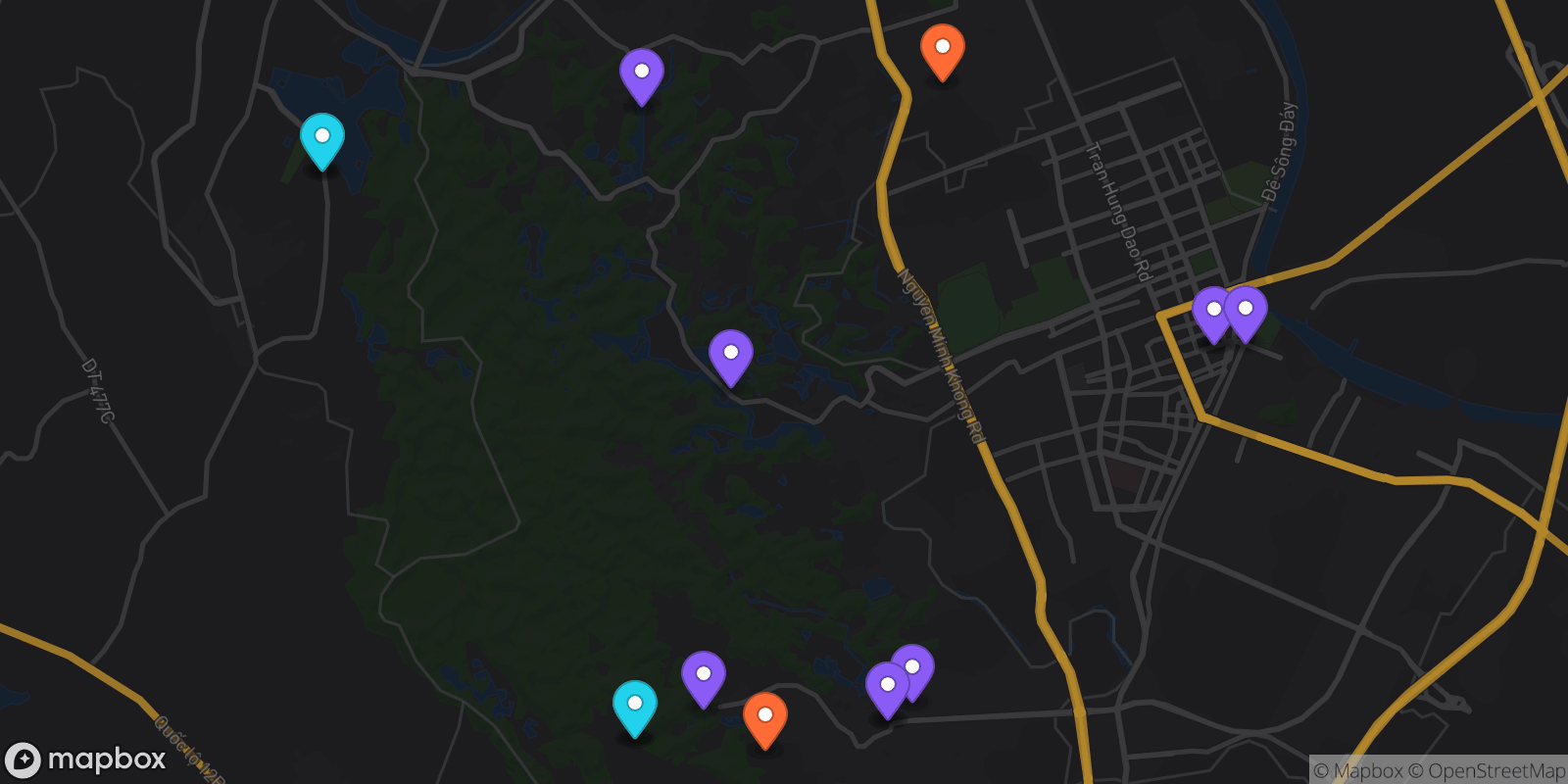 Map showing 15 locations