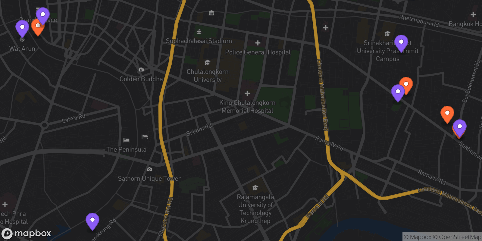 Map showing 10 locations