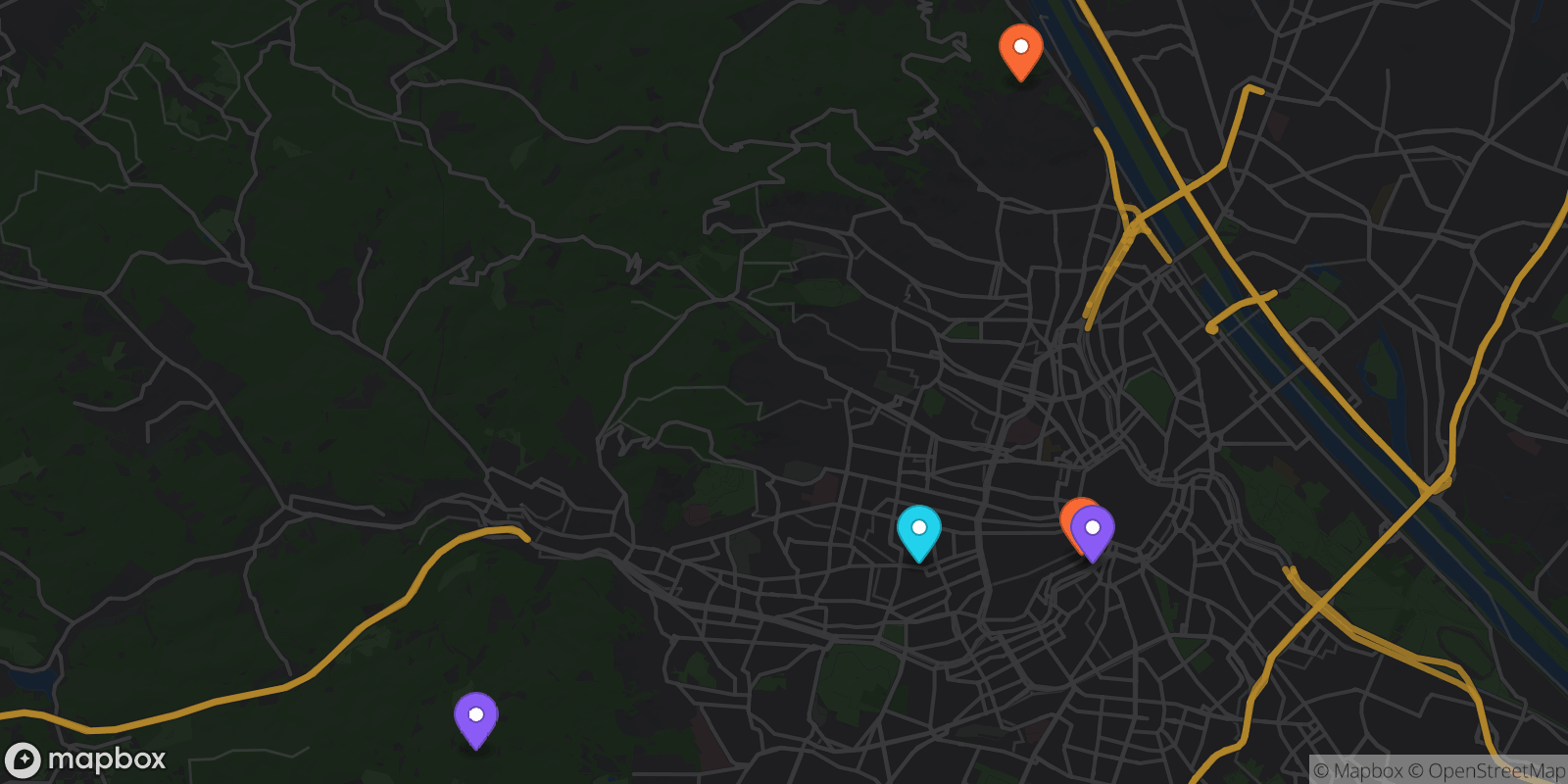 Map showing 5 locations