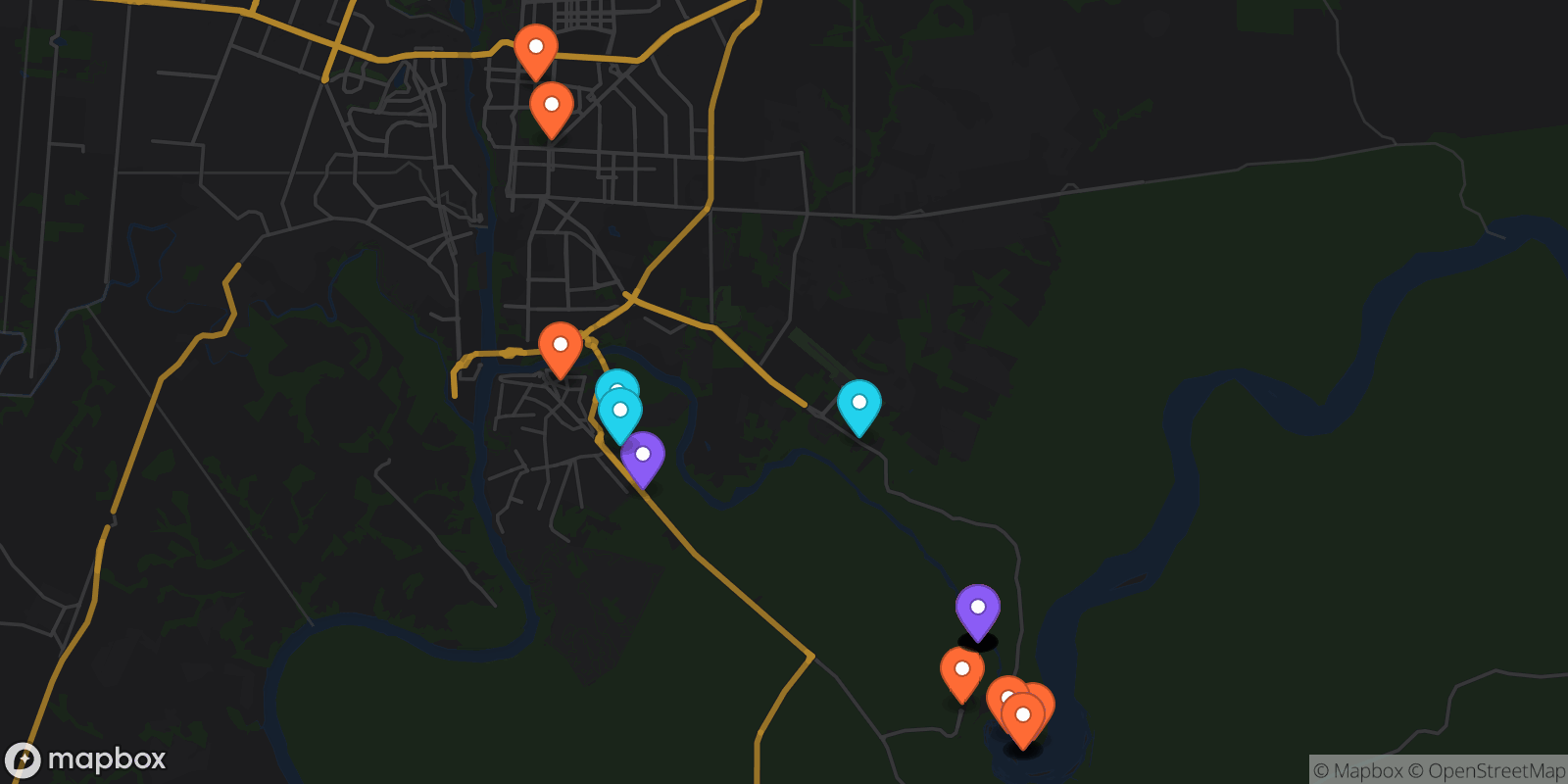 Map showing 31 locations