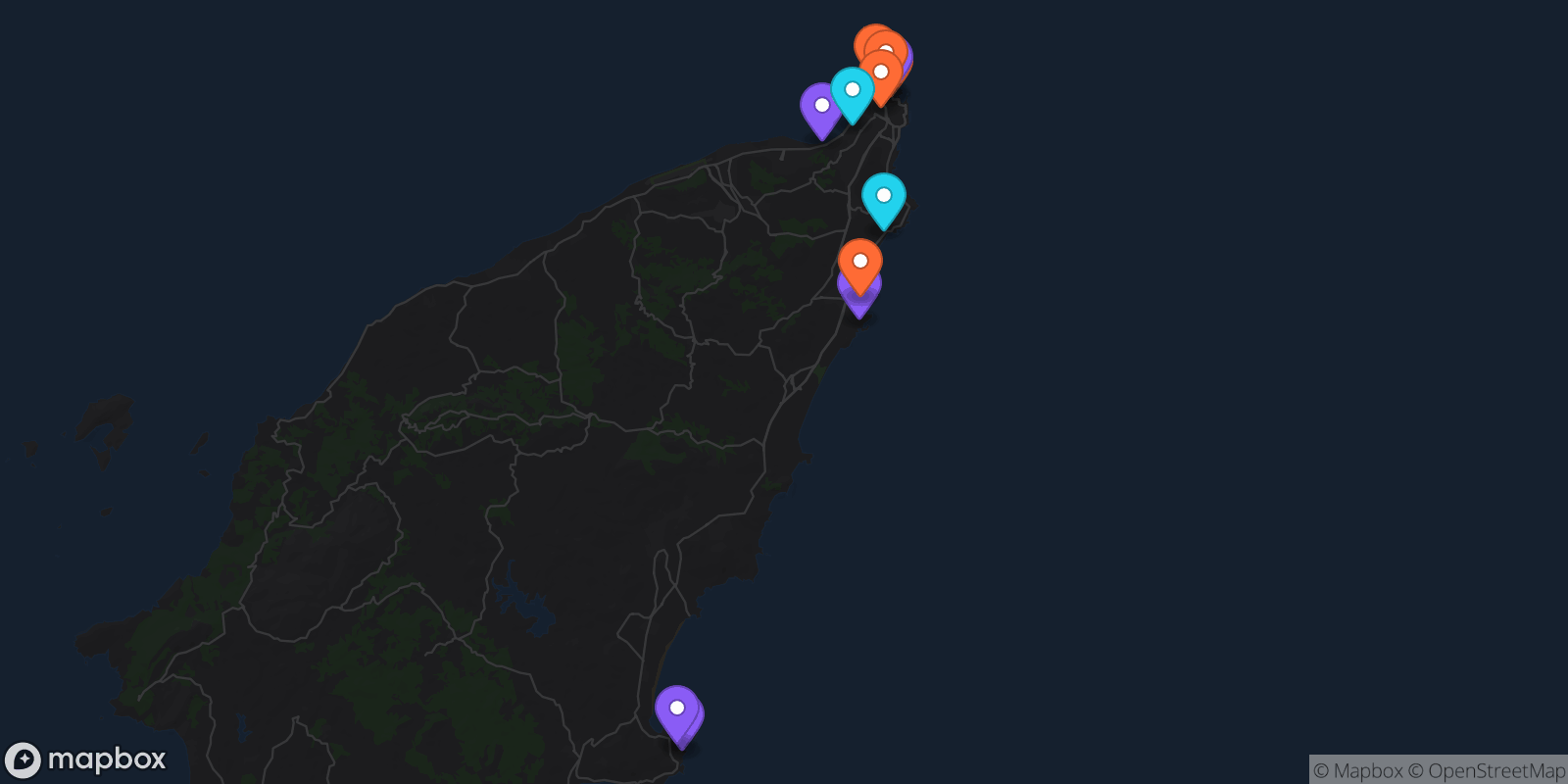 Map showing 12 locations