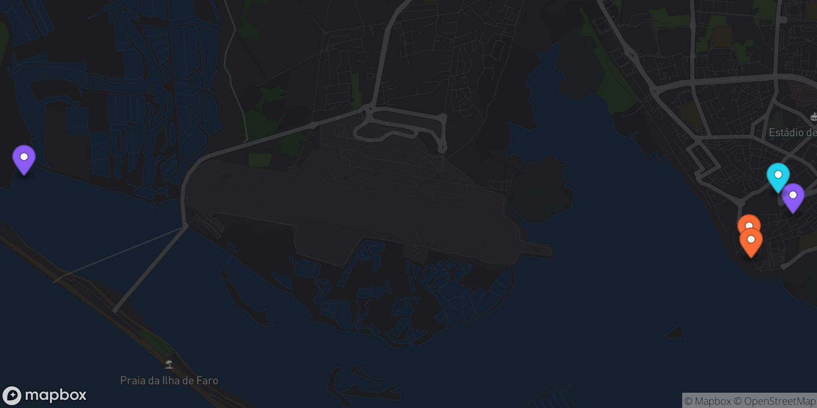 Map showing 5 locations