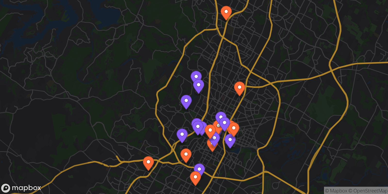 Map showing 25 locations