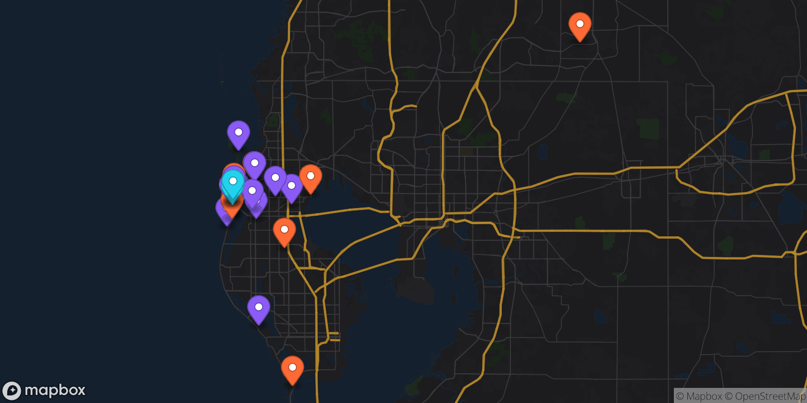 Map showing 31 locations