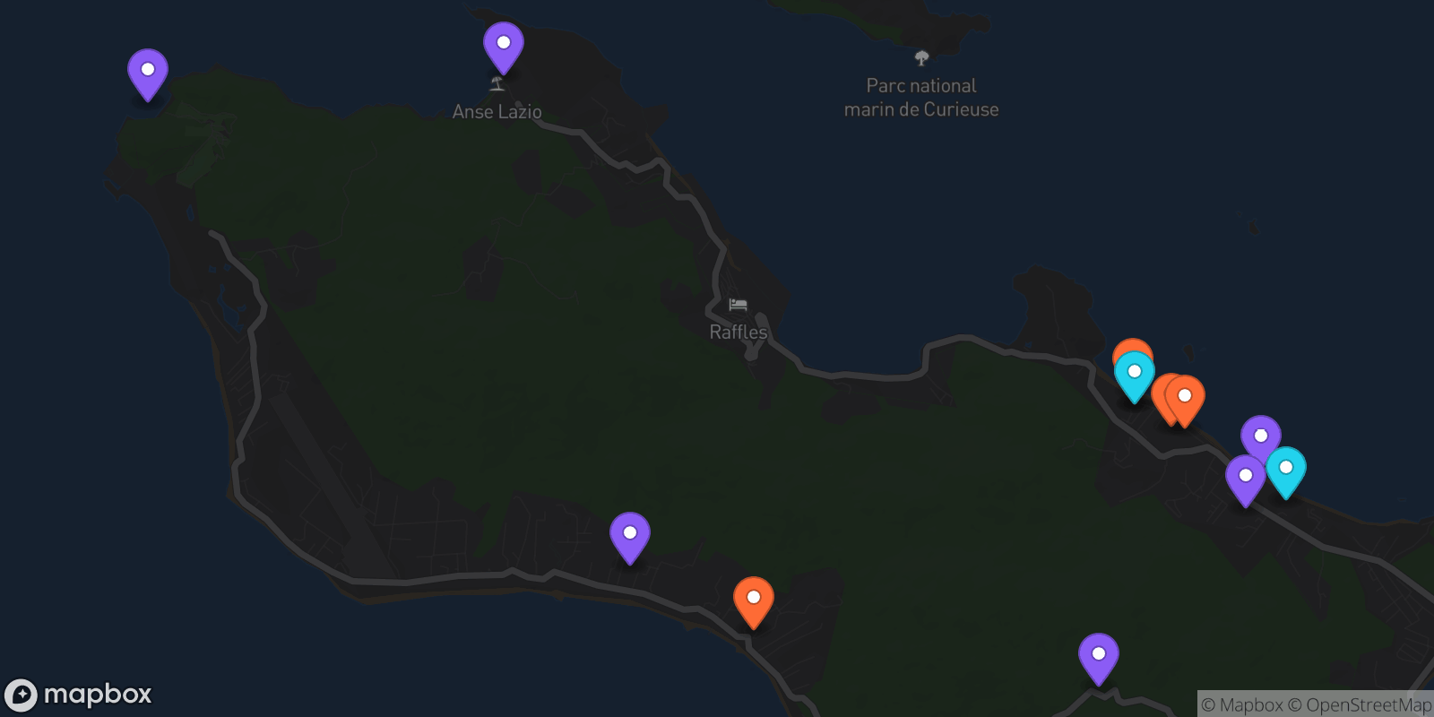 Map showing 13 locations