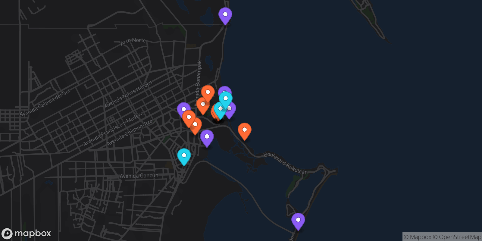 Map showing 21 locations