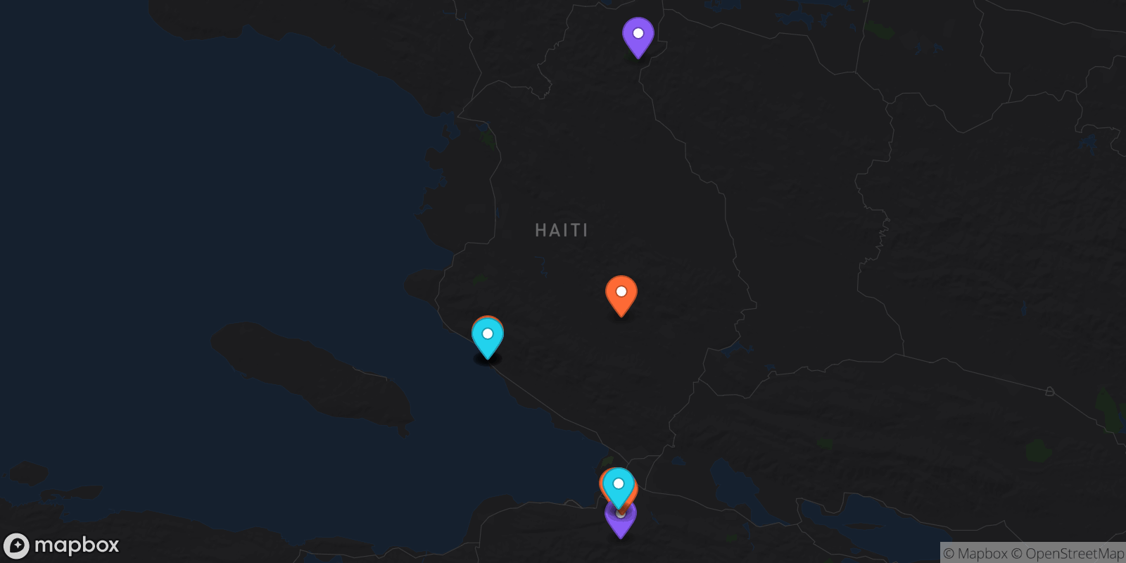 Map showing 14 locations