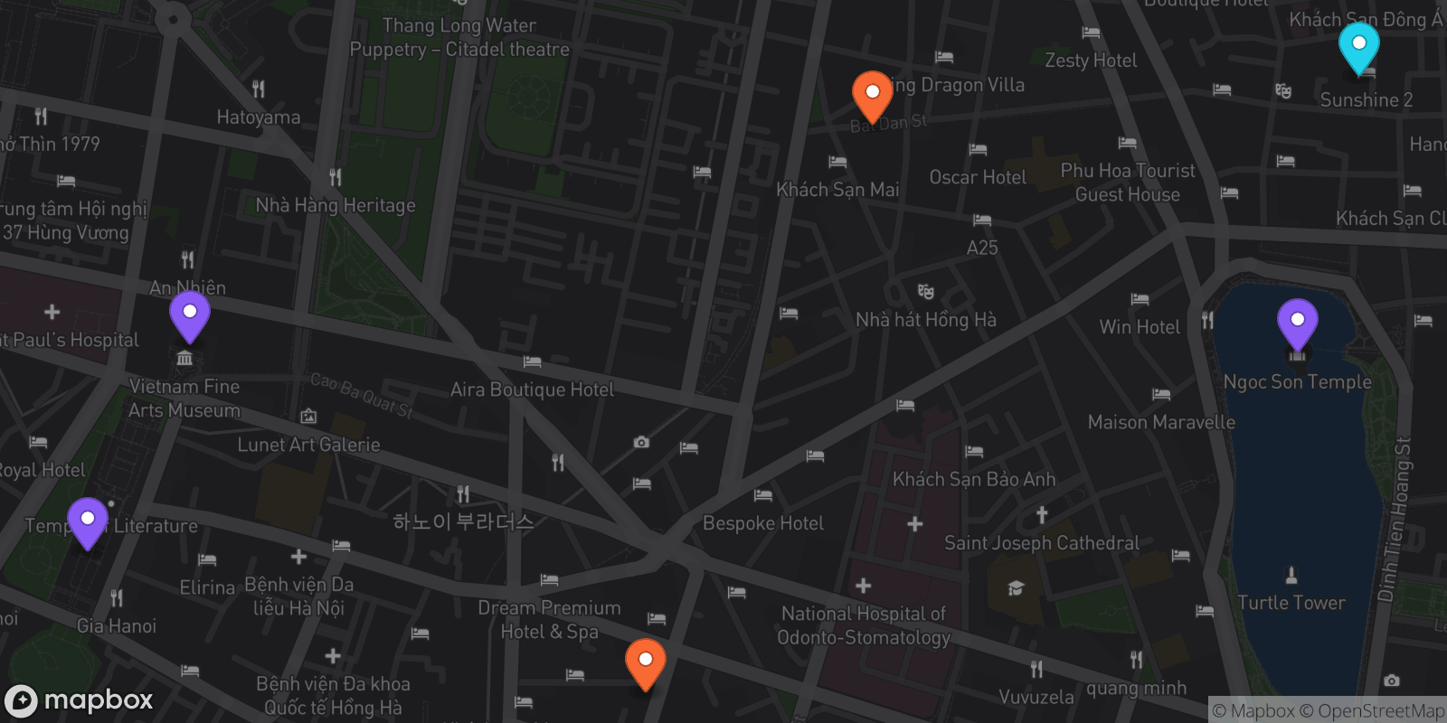 Map showing 6 locations