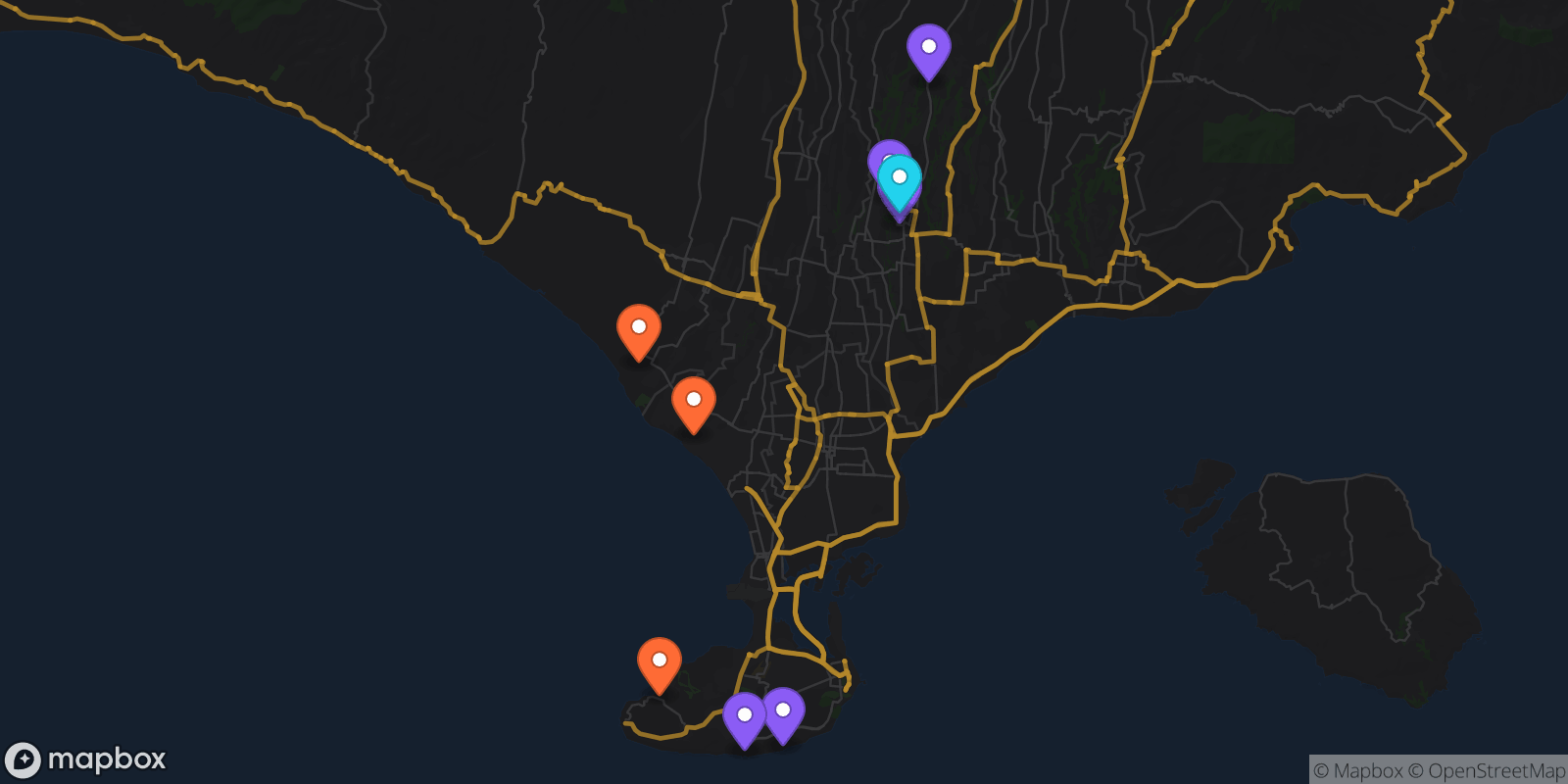 Map showing 9 locations