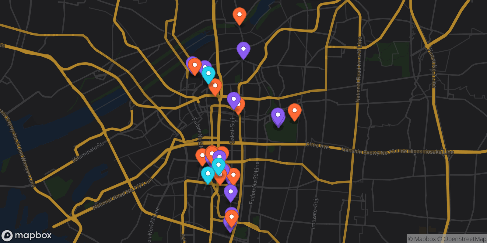 Map showing 31 locations