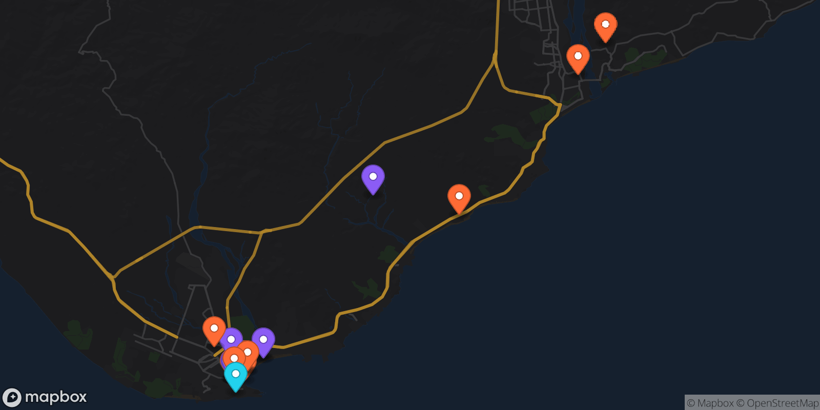 Map showing 24 locations