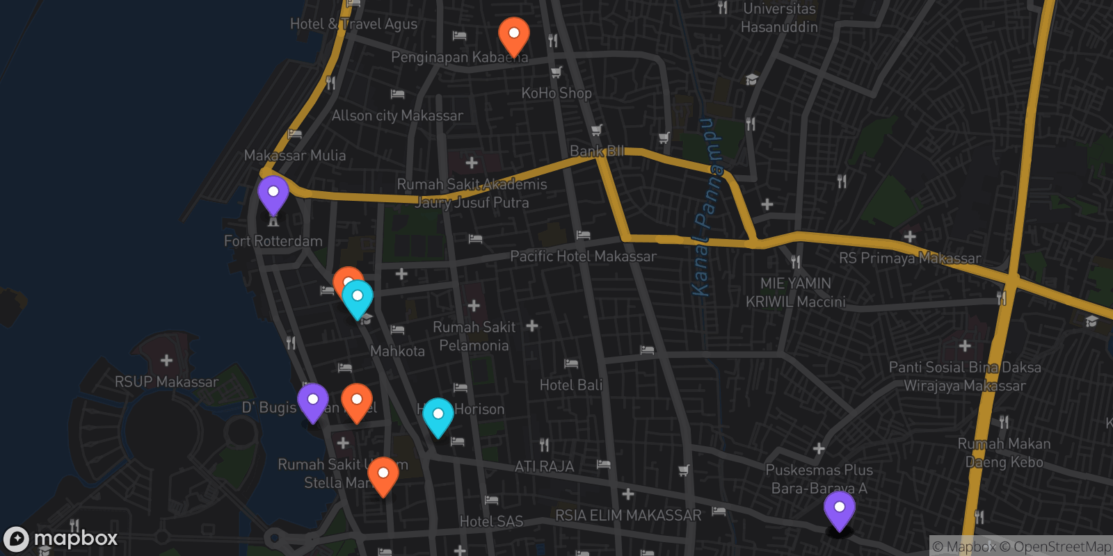 Map showing 16 locations