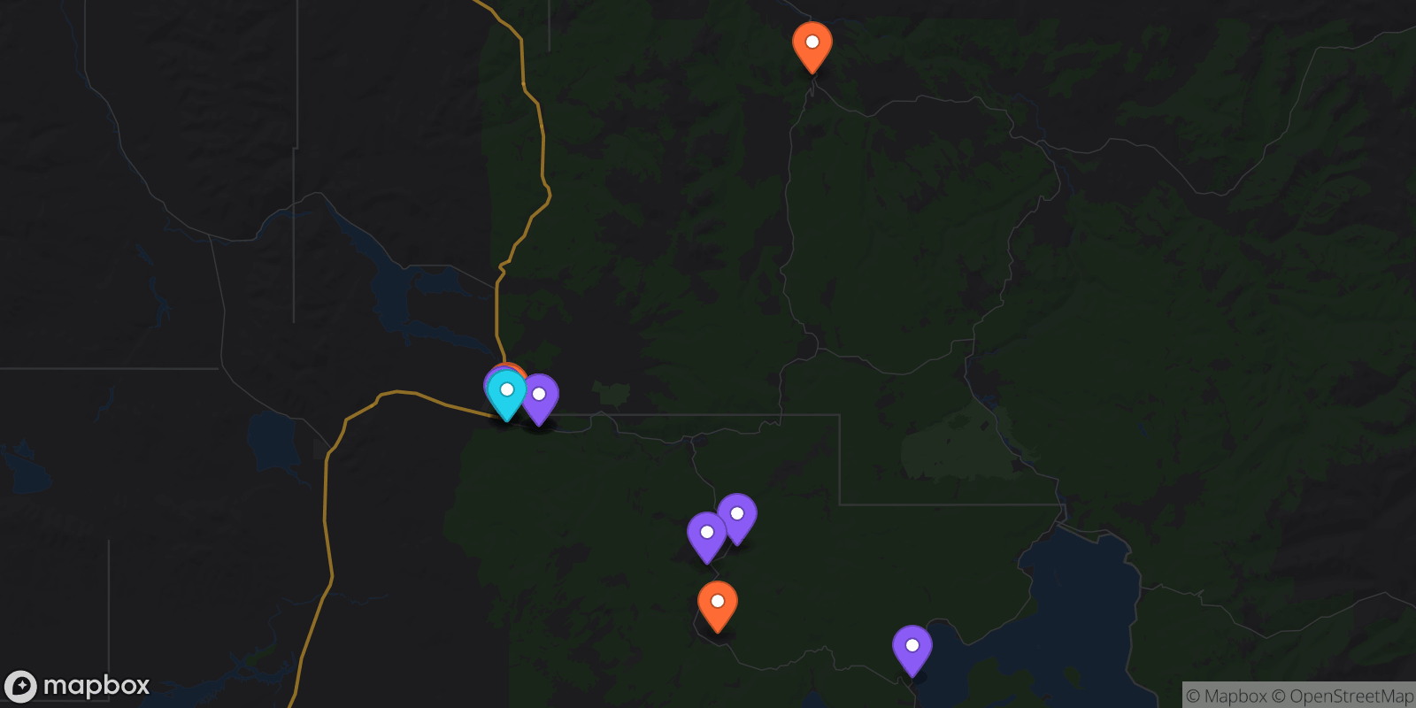 Map showing 14 locations
