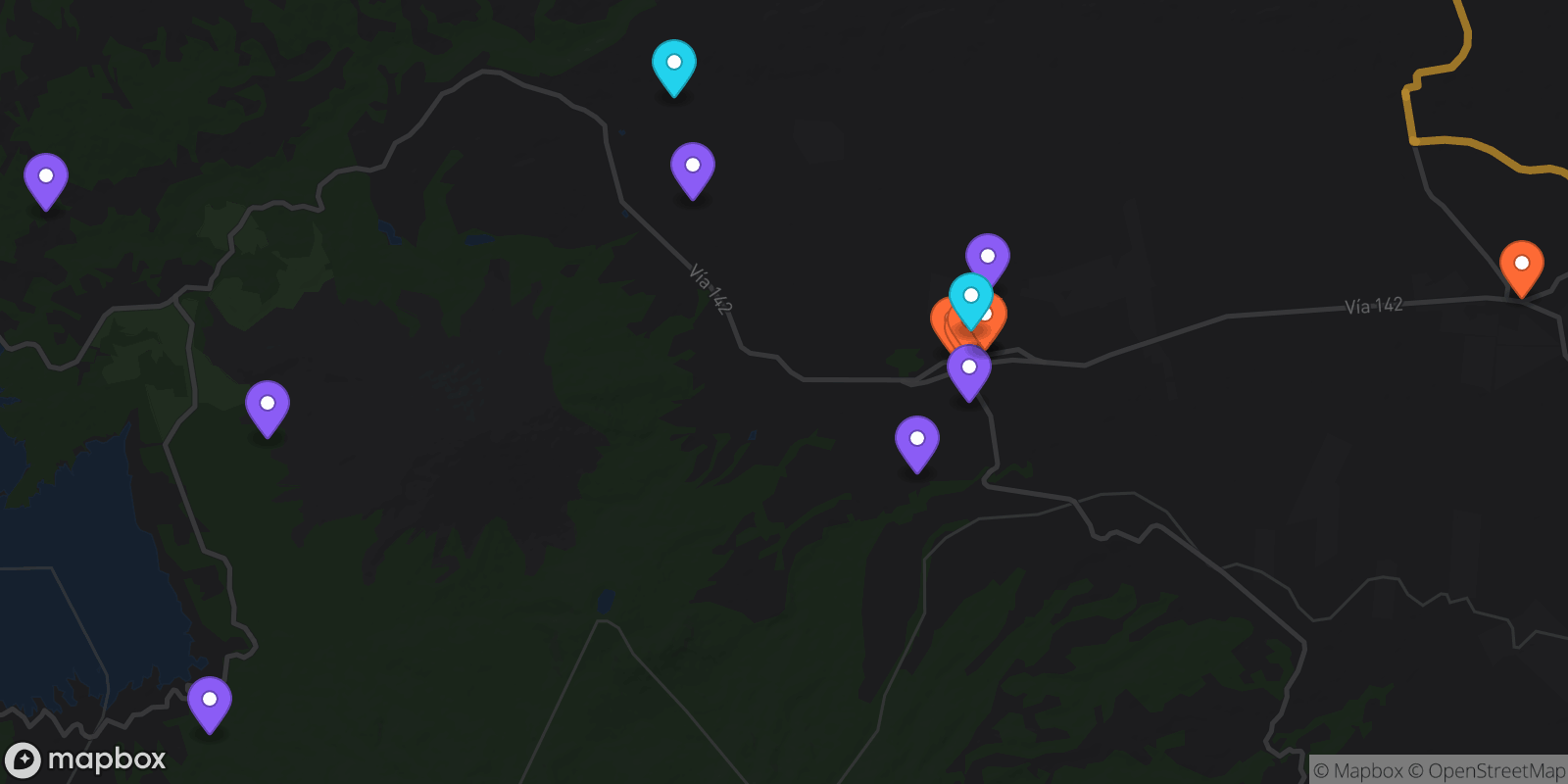 Map showing 16 locations