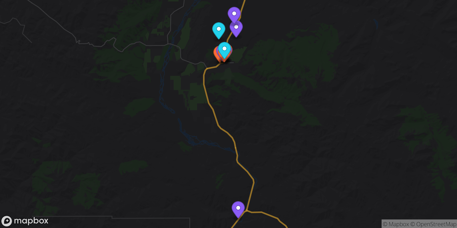Map showing 13 locations