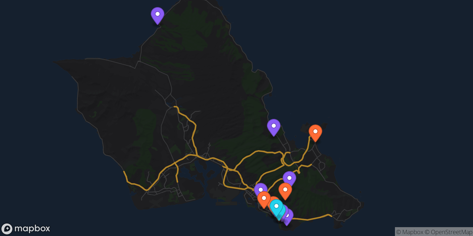 Map showing 16 locations