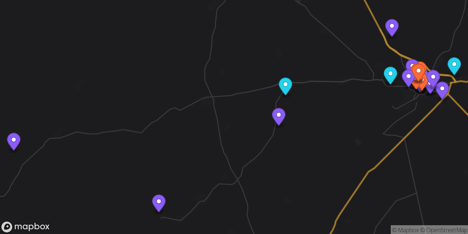 Map showing 36 locations