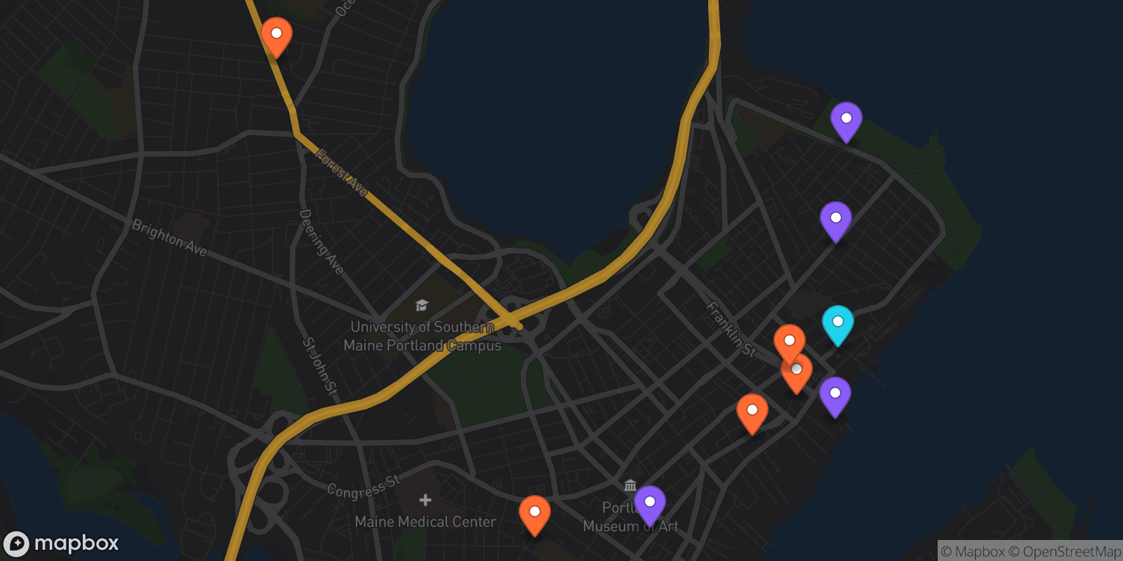 Map showing 10 locations