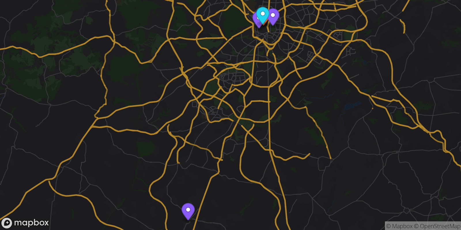 Map showing 6 locations