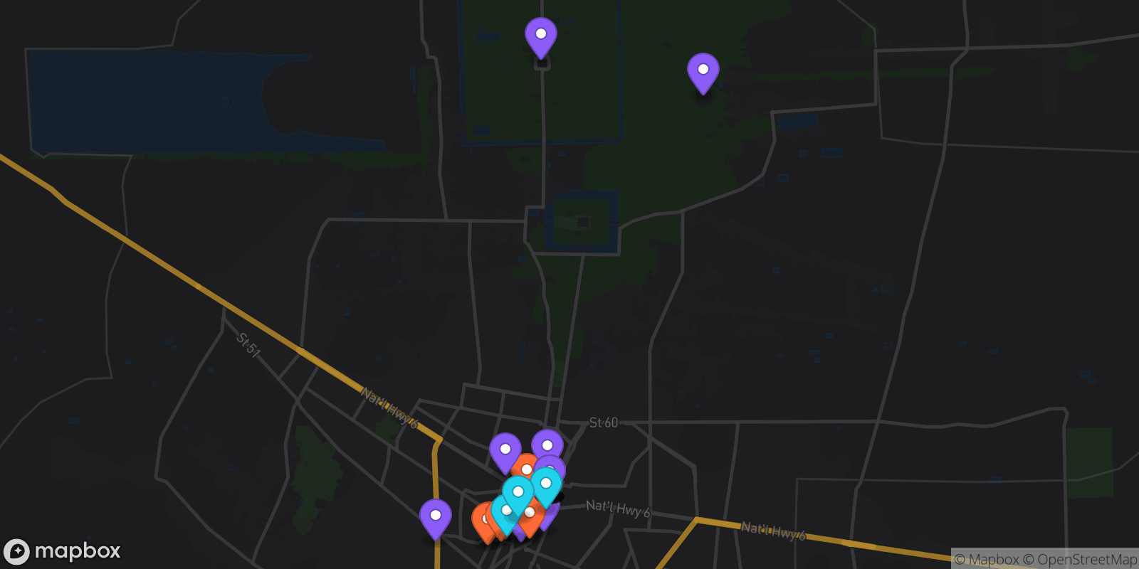 Map showing 34 locations