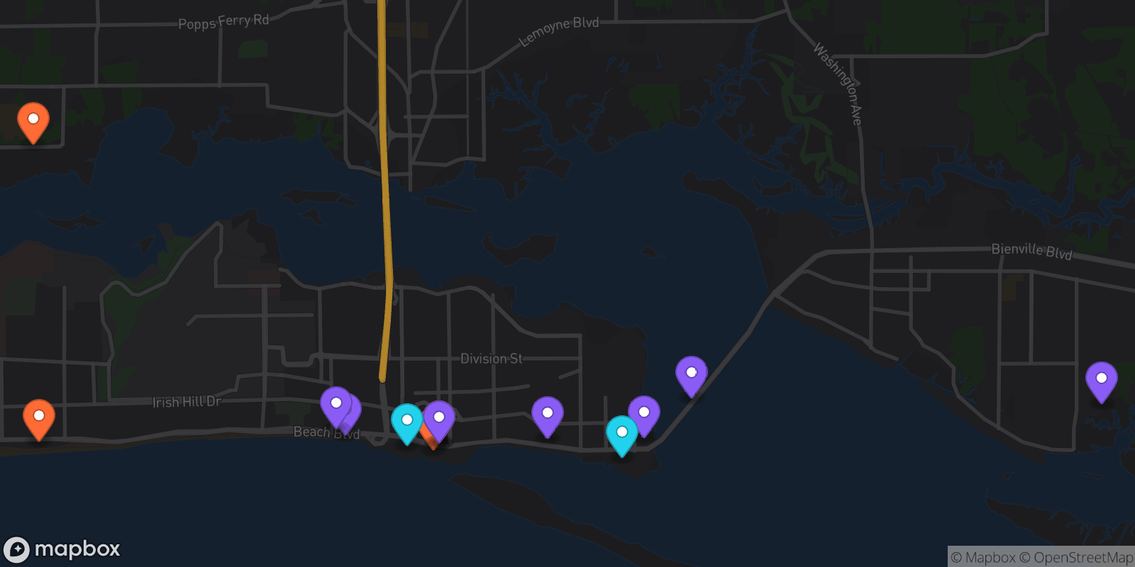 Map showing 14 locations