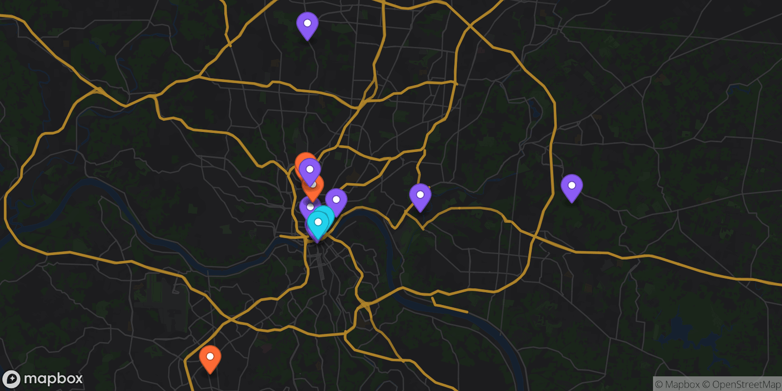 Map showing 15 locations