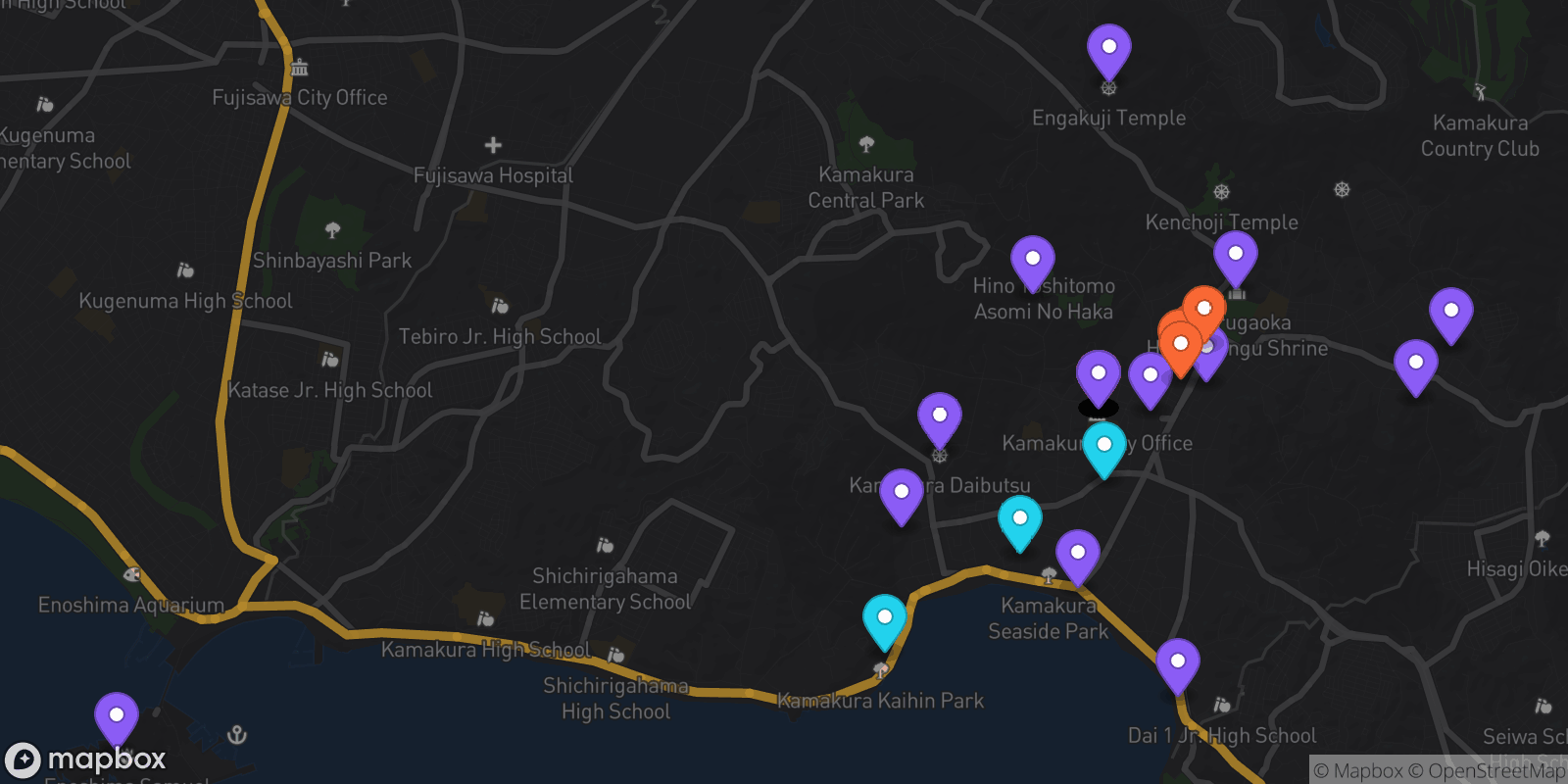 Map showing 37 locations
