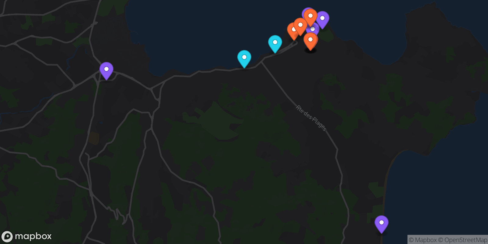 Map showing 15 locations