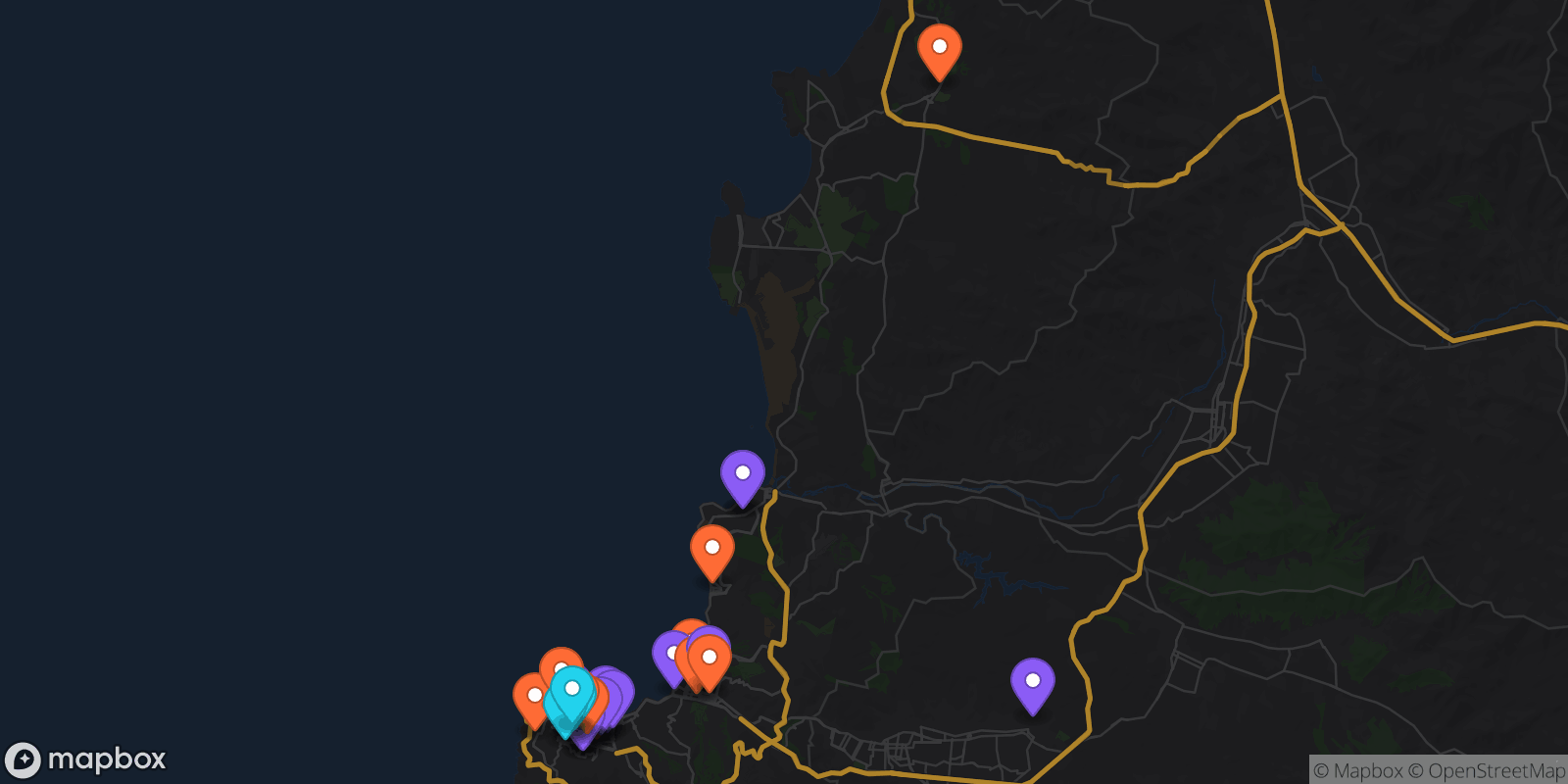 Map showing 40 locations
