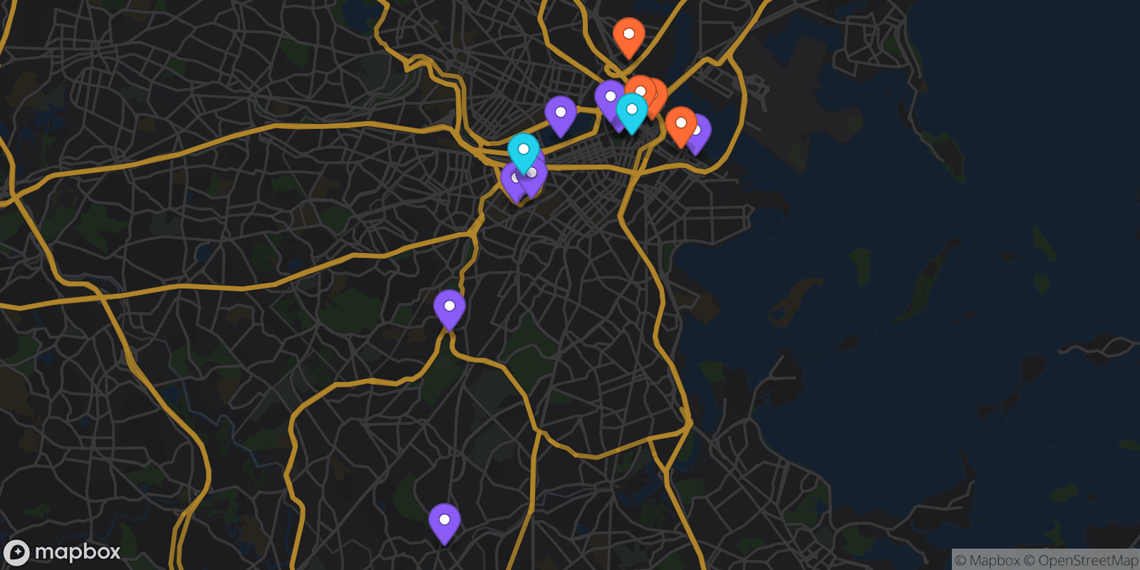 Map showing 18 locations