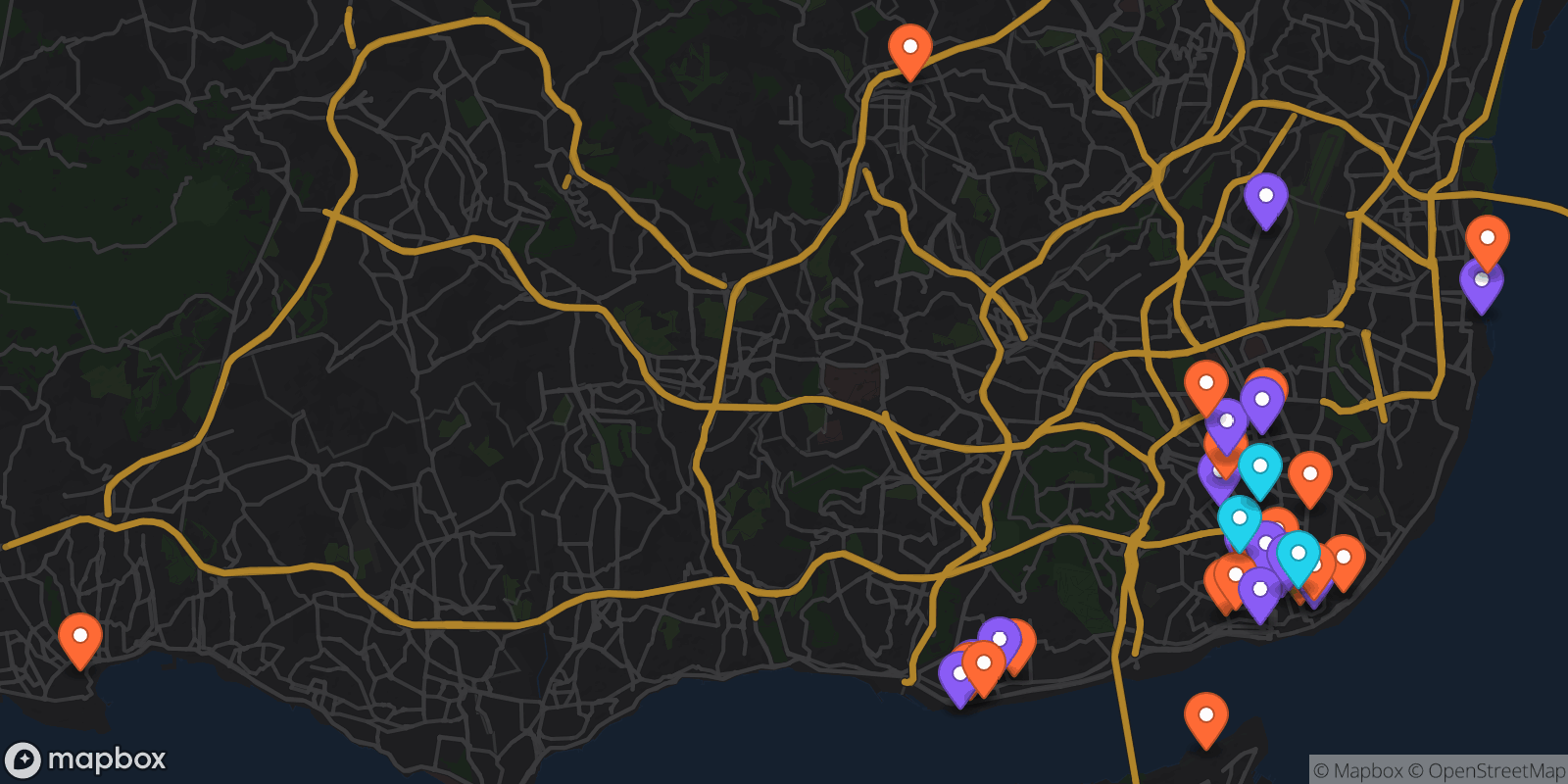 Map showing 36 locations