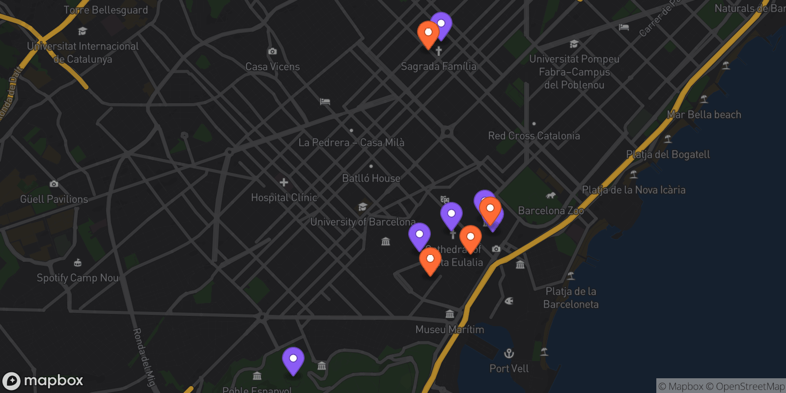 Map showing 10 locations