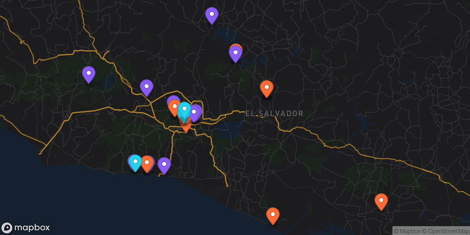 Map showing 26 locations